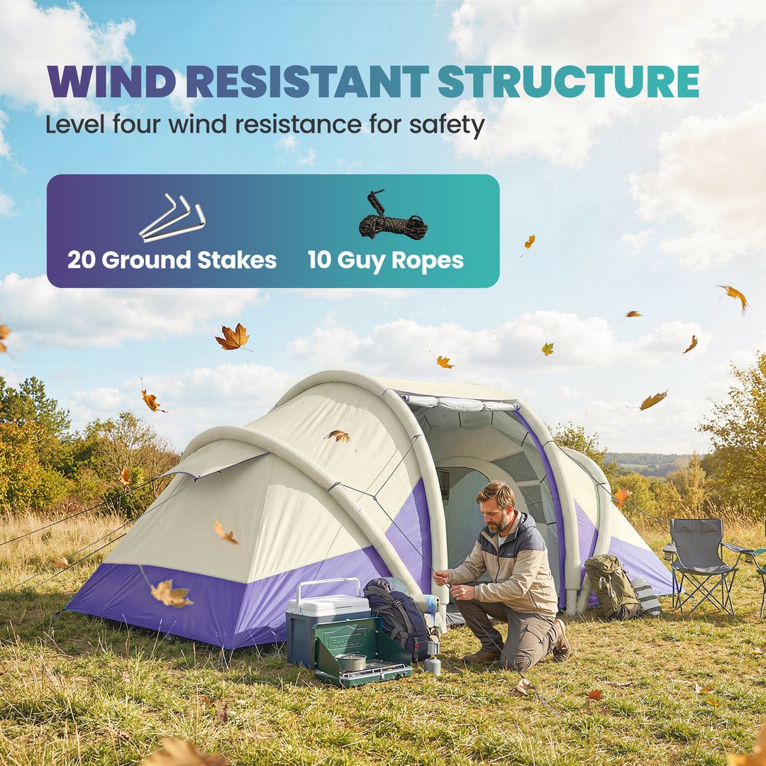 Inflatable Tent 2 Bedroom Tunnel Design Windproof Air Tent with Carry 
