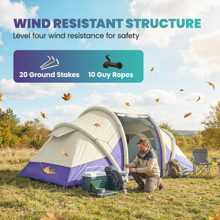 Inflatable Tent 2 Bedroom Tunnel Design Windproof Air Tent with Carry 