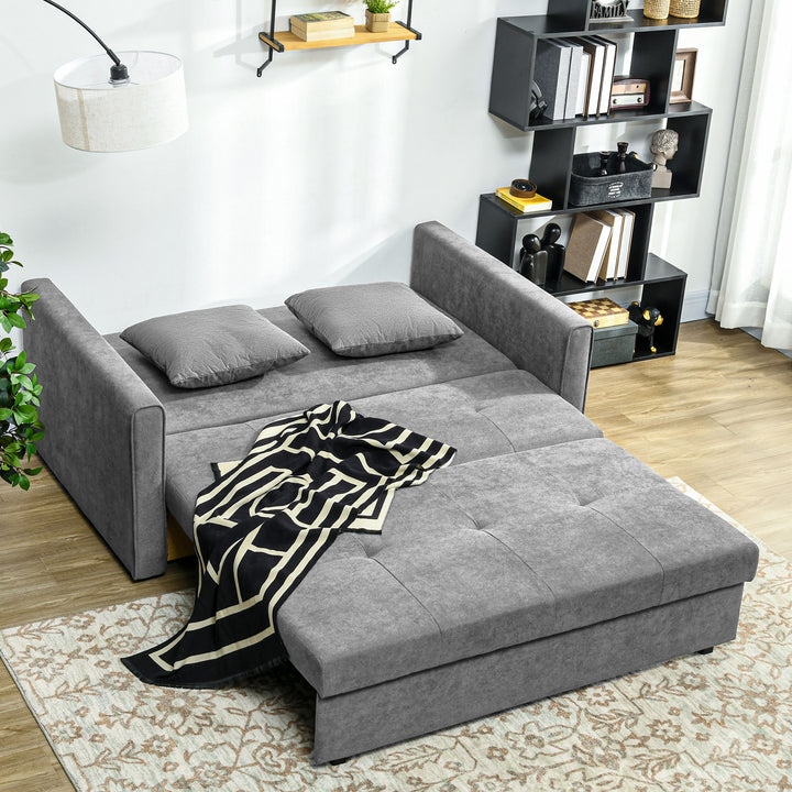 2 Seater Sofa Bed, Convertible Bed Settee, Modern Velvet Loveseat Sofa Couch with 2 Cushions, Hidden Storage for Living Room, Guest Room, Grey