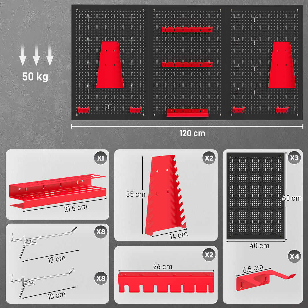 28 Pcs Wall-Mounted Pegboard with 3 Boards, Garage Tool Storage Unit B