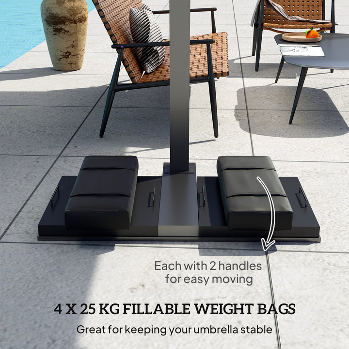 Parasol Weights Set of 4, Parasol Base Weights Bags, 25kg Fillable Sandbag Weights with Handles, Cantilever Umbrella Base Weights, Black