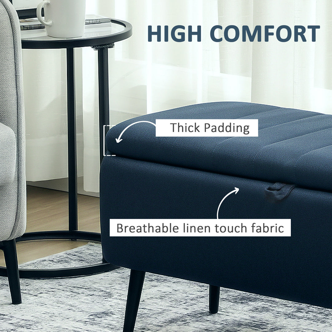 92 x 31cm Linen-Look Storage Ottoman - Dark Blue