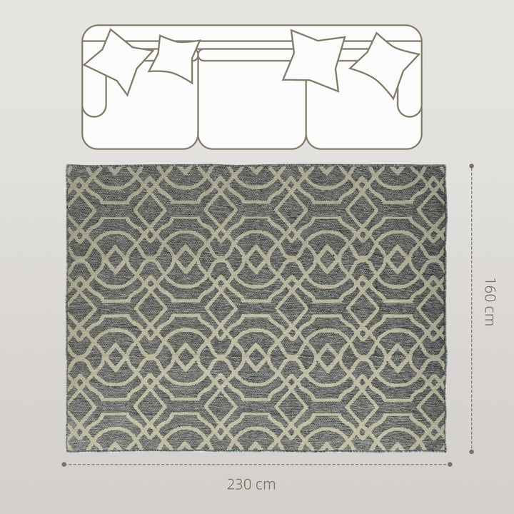 UV Resistant Indoor & Outdoor Area Rug, Easy-Cleaning Machine Washable Rug with Geometric Pattern for Patio, Garden, Kitchen, Bathroom or Living Room, 230 x 160 cm, Grey
