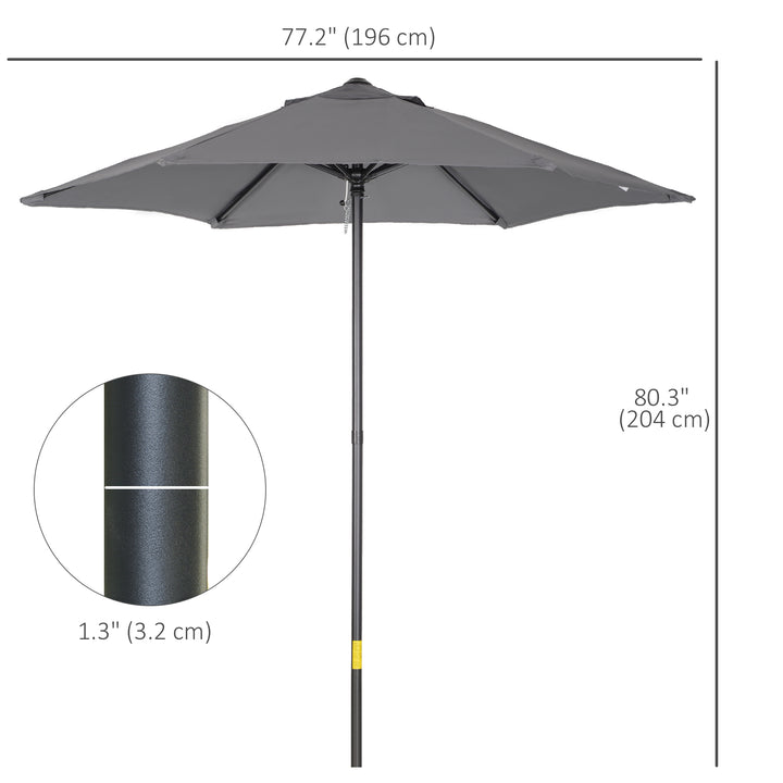 2m Garden Parasol Umbrella, Outdoor Sun Shade with 6 Sturdy Ribs for Balcony, Bench, Garden, Dark Grey