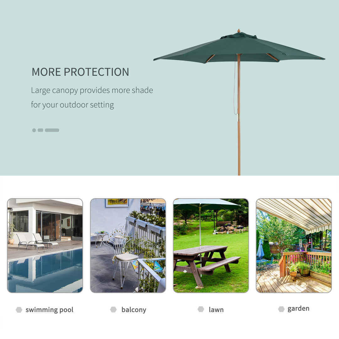 2.5m Wood Garden Parasol Sun Shade Patio Outdoor Wooden Umbrella Canopy Green