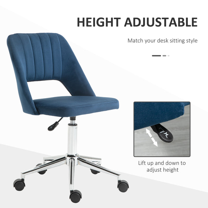 Armless Velvet-Feel Office Chair - Dark Blue