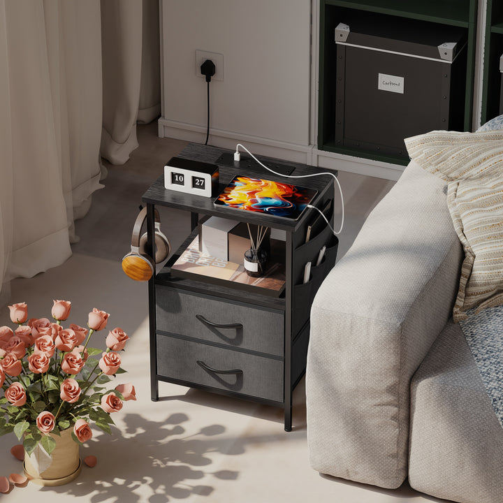 Bedside Table with Charging Station