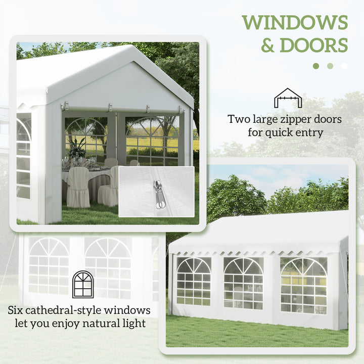 6m x 4m Heavy Duty Garden Gazebo, Galvanised Marquee Party Tent with Removable Sides and Windows for Parties, Wedding and Events, White