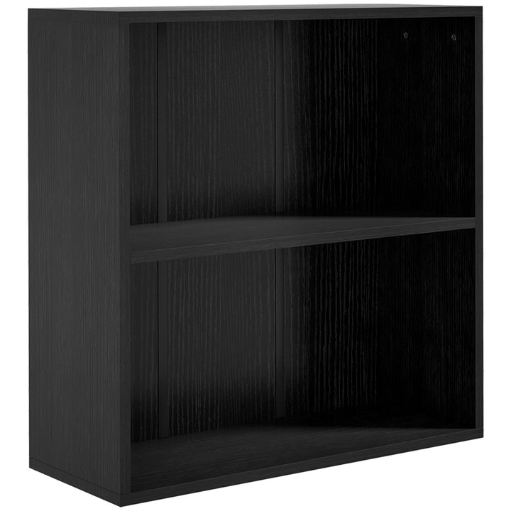 HOMCOM 2 Tier Bookshelf, Low Bookcase with Adjustable Shelf, 2 Compartments for Home Office, Living Room, Study, Black | Aosom UK