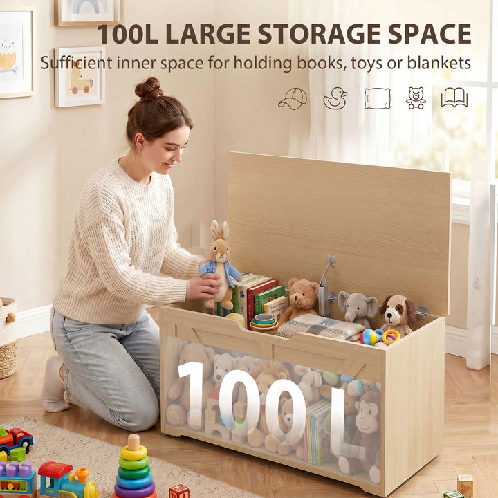 100L Home Storage Box, with Safety Hinge - Nature Wood Finish