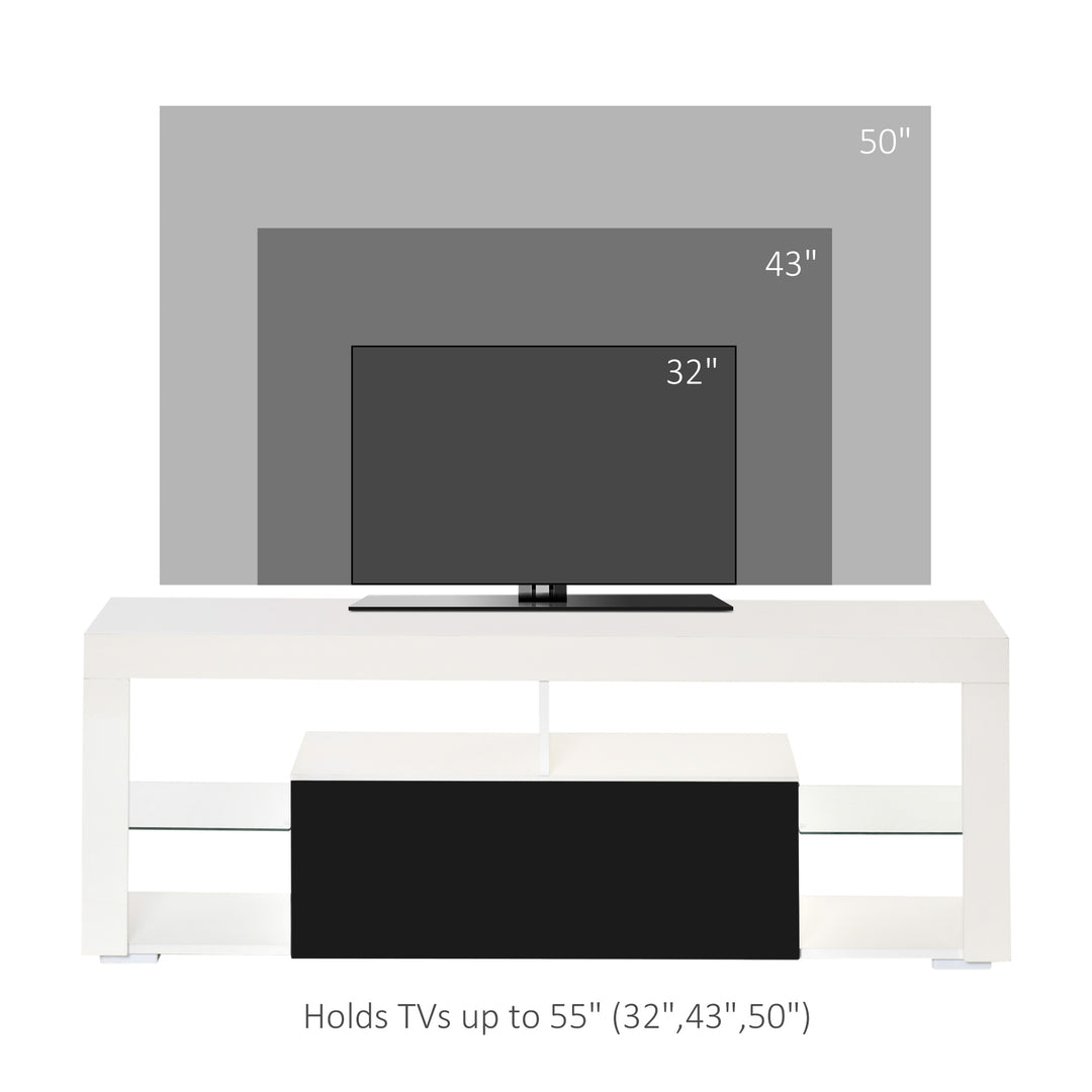 TV Unit, LED TV Stand Cabinet, High Gloss TV Table with Lights and Storage Shelf for 55 inch TVs for Living Room, Bedroom, Black and White