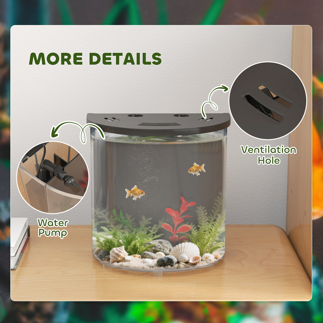 3L Small Fish Tank with Filter System, LED Light, Small Fish Tank for Betta, Goldfish, Shrimp, Black