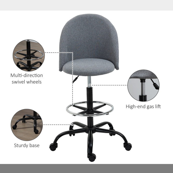 Ergonomic Drafting chair Adjustable Height w/ 5 Wheels Padded Seat Footrest 360° Swivel Freely Comfortable Versatile Use For Home Office - Grey