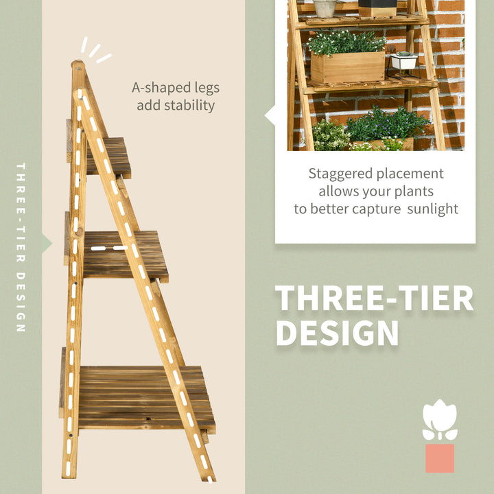 MCL Wooden Folding Flower Pot Stand 3 Tier Garden Planter Display Ladder Gardener Storage Shelves Rack Herb Holder (60L x 37W x 93H cm)