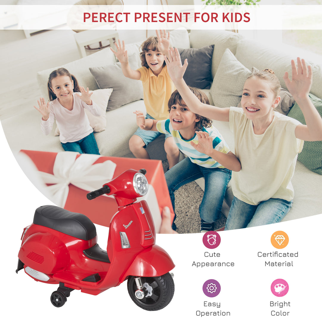 HOMCOM Vespa Licensed Kids Ride On Motorcycle 6V Battery Powered Electric Trike Toys for 18-36 Months with Horn Headlight Red | Aosom UK