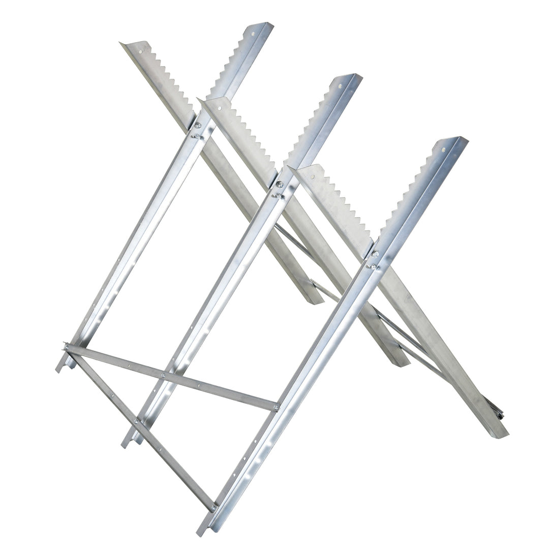 Portable Sawhorse Heavy Duty Steel Adjustable Work Support, Foldable Sawhorse Stand 100 kg Weight Capacity, Silver Tone
