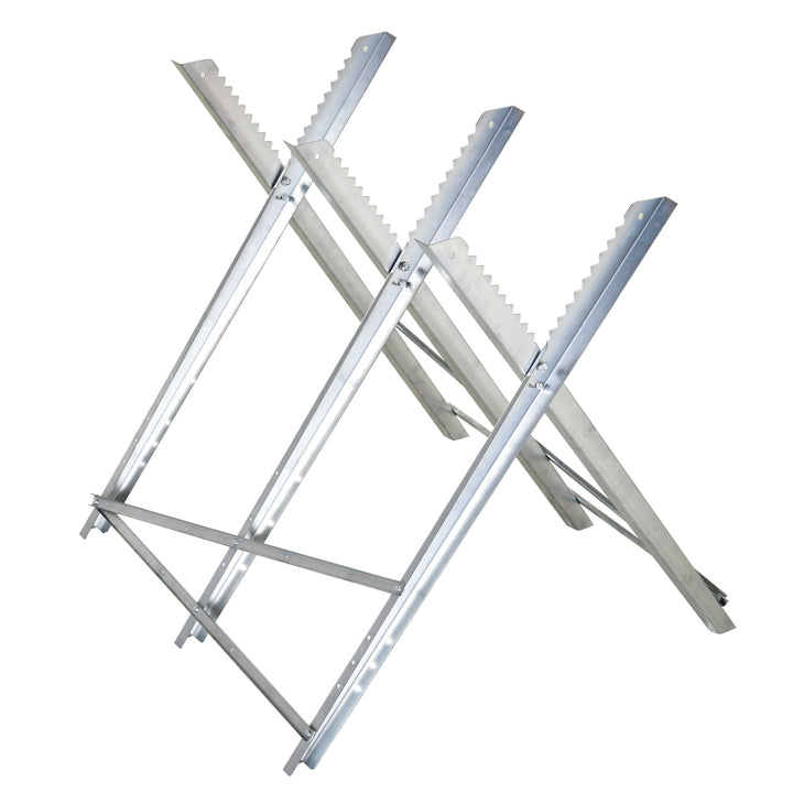 Portable Sawhorse Heavy Duty Steel Adjustable Work Support, Foldable Sawhorse Stand 100 kg Weight Capacity, Silver Tone