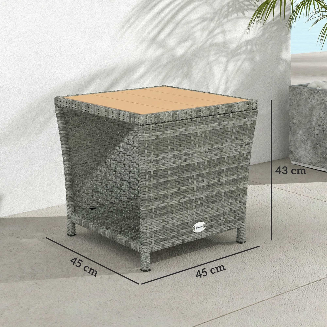 Side Table 2-Tier Outdoor Coffee Table with Storage Shelf PS Wood Slat