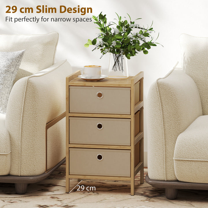 Chest of Drawers, 3 Fabric Drawers Narrow Dresser with Bamboo Frame, C