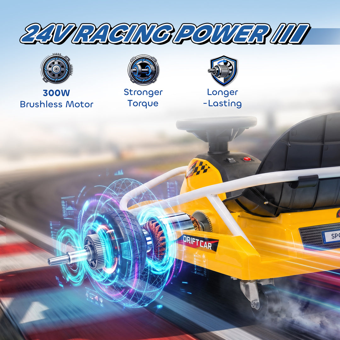 24V Electric Go Kart for Kids with Drift Mode, 300W Brushless Motor, S