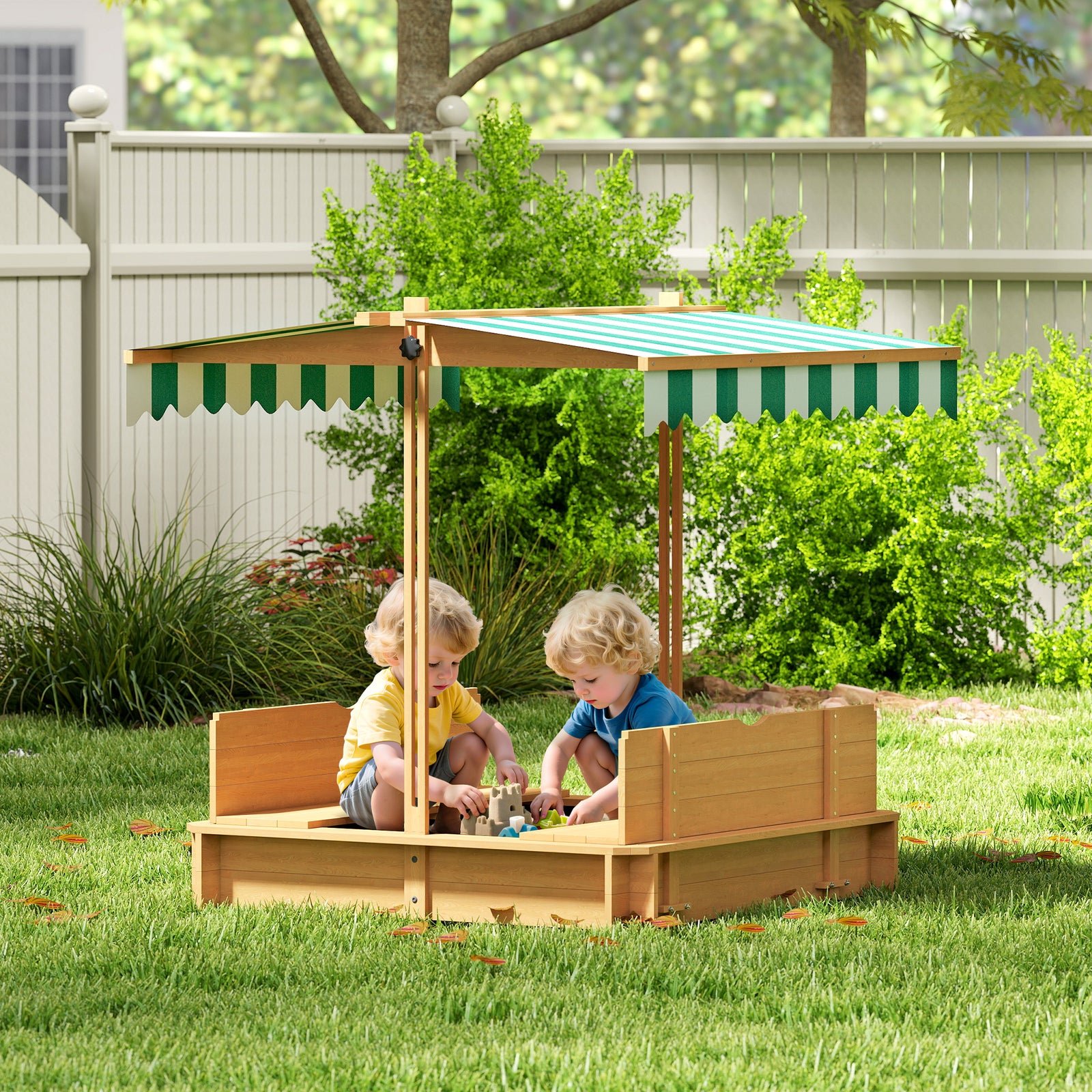 Kids Square Wooden Sandpit, Children Sandbox Outdoor Playset