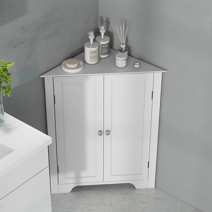 MCL Triangle Bathroom Cabinet, Corner Bathroom Storage Unit with Adjustable Shelf and Recessed Door, Free Standing, White