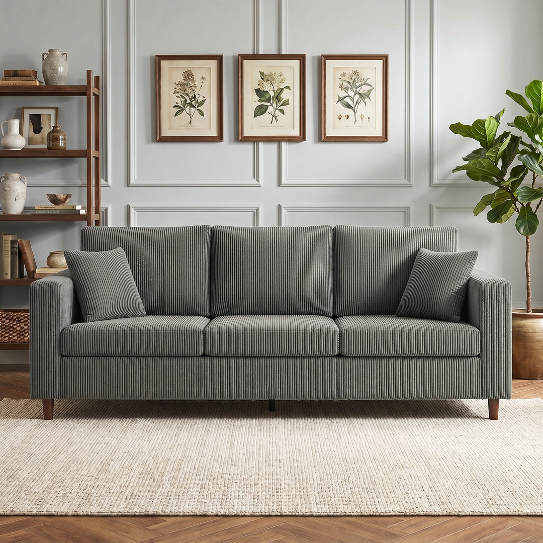 3 Seater Sofa with Wide Seat, Corduroy Fabric Couch with Deep Seat, Sp