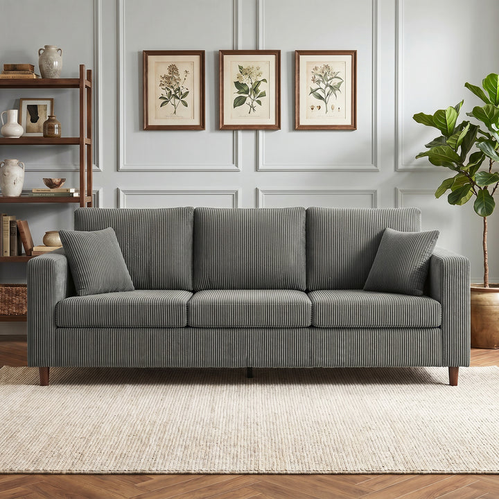 3 Seater Sofa with Wide Seat, Corduroy Fabric Couch with Deep Seat, Sp