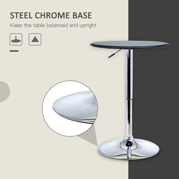 HOMCOM Adjustable Round Bistro Bar Table with PVC Leather Top Steel Base Home Kitchen Dining Desk  Black