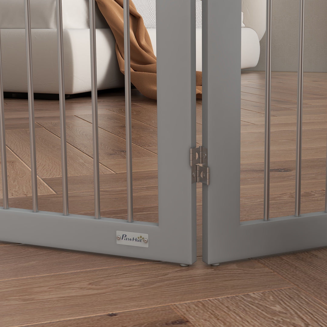 PawHut Foldable Dog Gate, Freestanding Pet Gate, with Two Support Feet, for Staircases, Hallways, Doorways - Grey | Aosom UK