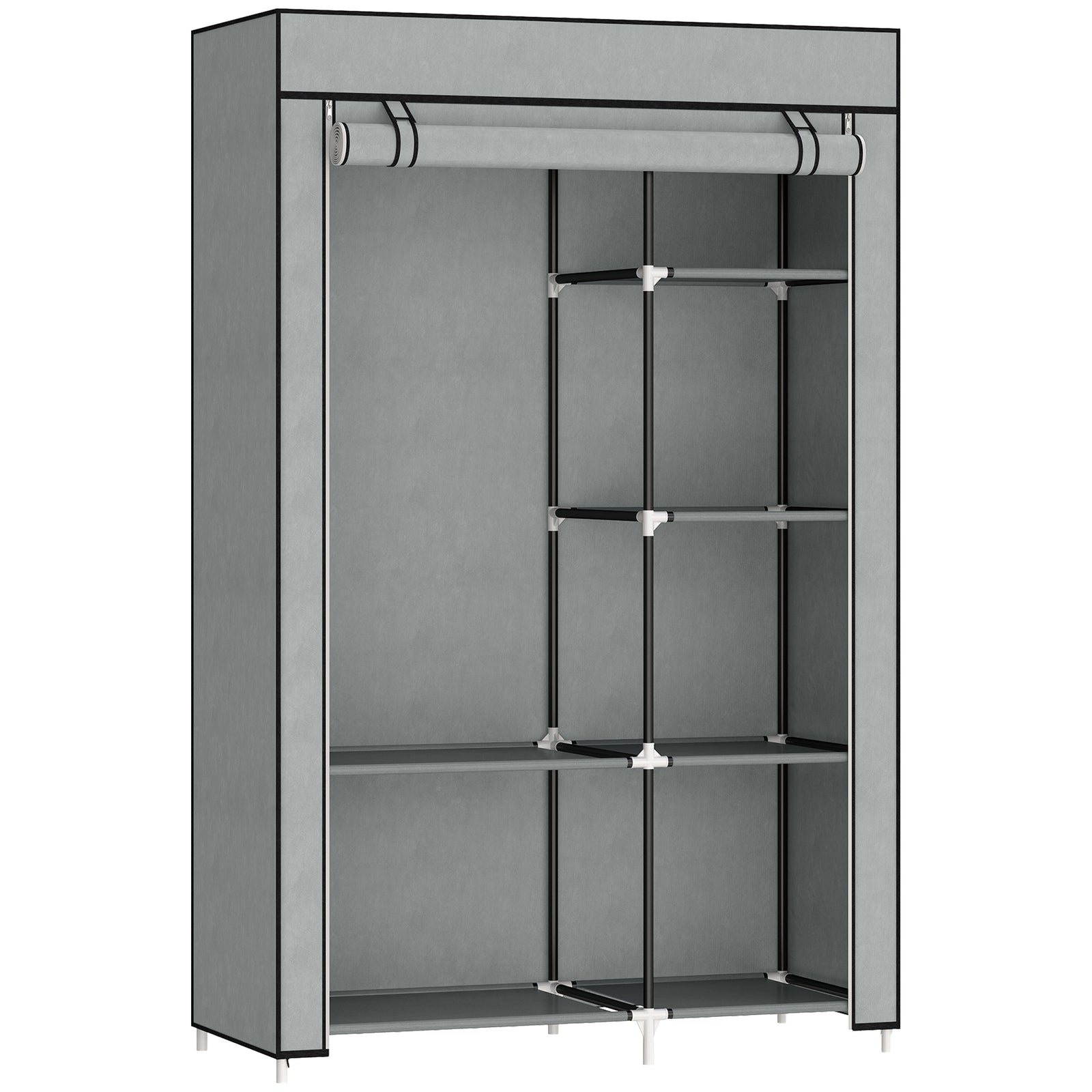 Fabric Wardrobe, Portable Wardrobe with 6 Shelves, 1 Hanging Rail, Foldable Closets, 103 x 43 x 162.5 cm, Light Grey