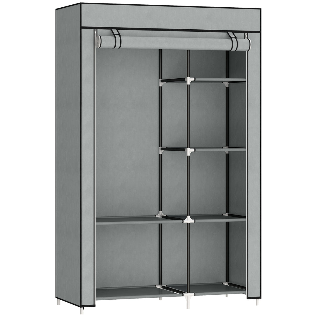 MCL Fabric Wardrobe, Portable Wardrobe with 6 Shelves, 1 Hanging Rail, Foldable Closets, 103 x 43 x 162.5 cm, Light Grey