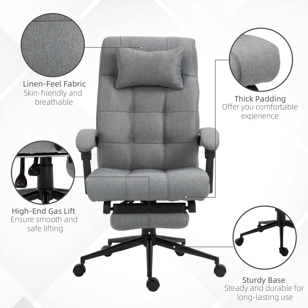 Office Chair with Footrest Ergonomic Office Chair with Armrests Lumber Support and Headrest Light Grey
