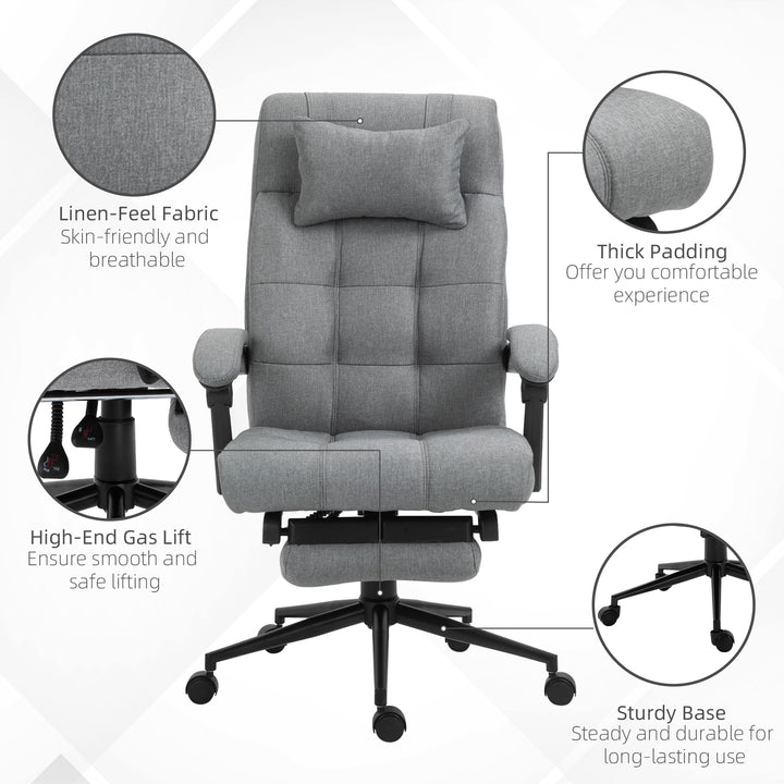 Office Chair with Footrest Ergonomic Office Chair with Armrests Lumber Support and Headrest Light Grey