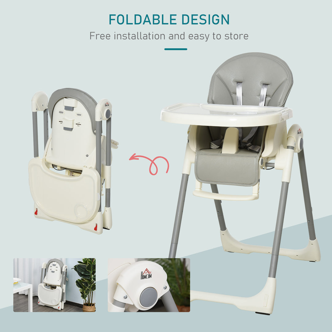 Foldable Baby High Chair Convertible Feeding Chair Height Adjustable with Adjustable Backrest Footrest and Removable Tray 5 Point Safety Harness for Kids 6 - 36 Months Grey