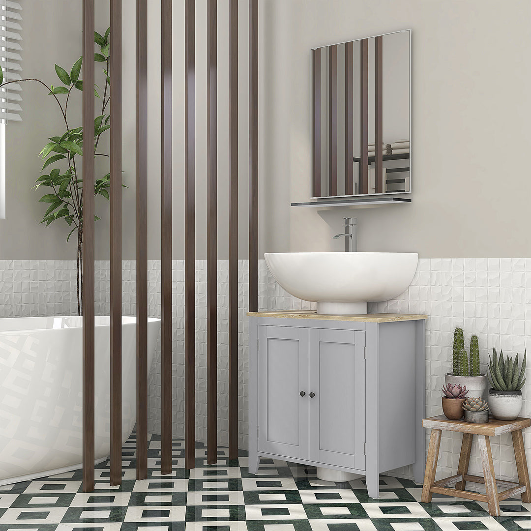 Under Sink Cabinet, Bathroom Sink Cabinet with 2 Doors, Pedestal Under Sink Design, Freestanding Bathroom Cupboard with Adjustable Shelf, Grey