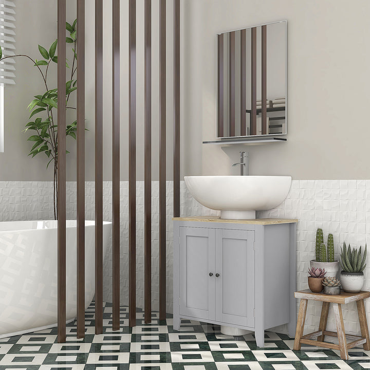 Under Sink Cabinet, Bathroom Sink Cabinet with 2 Doors, Pedestal Under Sink Design, Freestanding Bathroom Cupboard with Adjustable Shelf, Grey