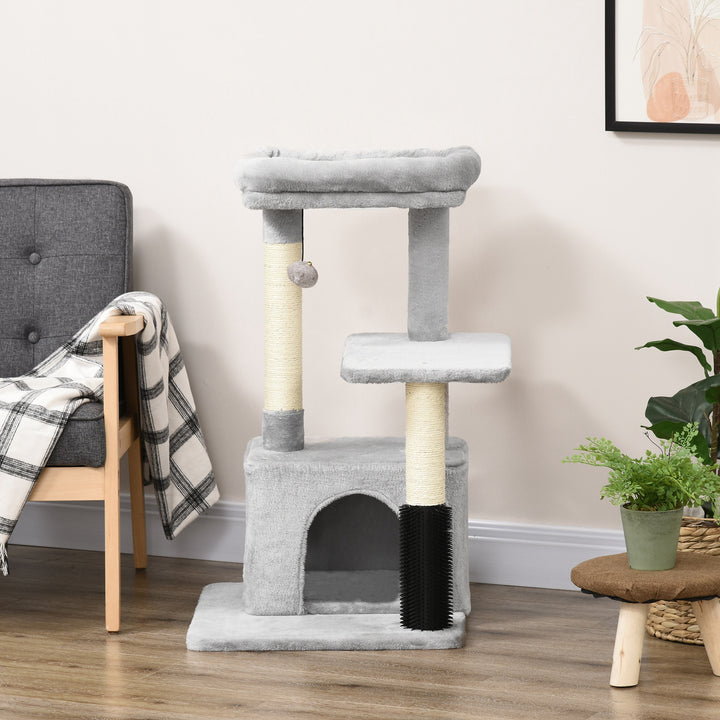 MCL Cat Tree for Indoor Cats Climbing Tower Kitten Scratch Post Activity Center Kitten with Massage Toy Hanging Ball Bed Condo Perch 48 x 48 x 85cm Grey