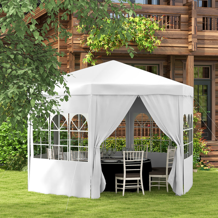 Outsunny 3.4m Gazebo Canopy Party Tent with 6 Removable Side Walls for Outdoor Event with Windows and Doors, White
