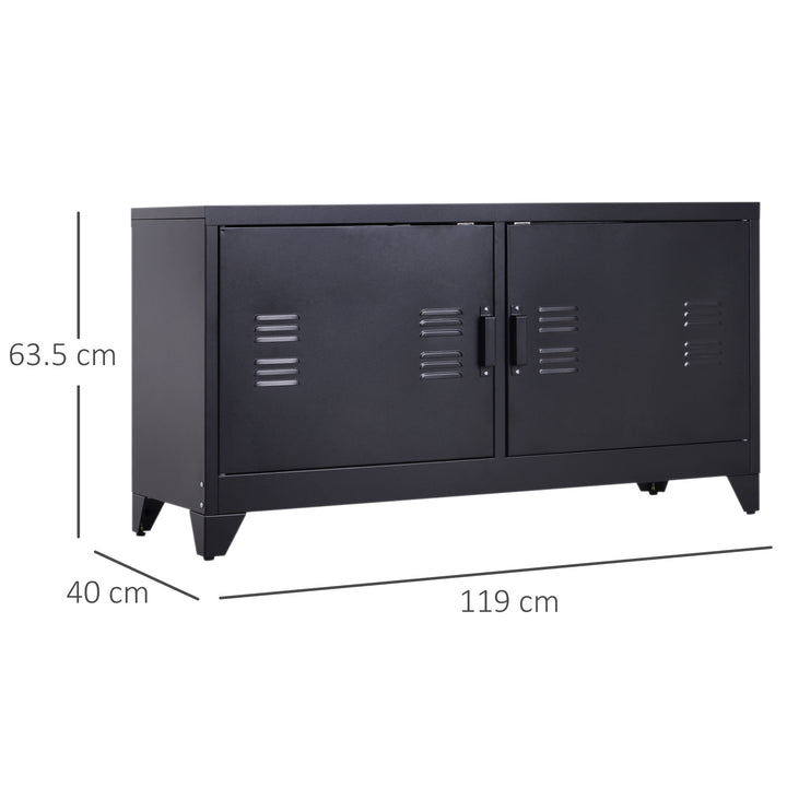 HOMCOM Industrial TV Cabinet Stand Media Center Steel Shelf Doors Storage System DVD Recorder Receiver Unit - Black | Aosom UK