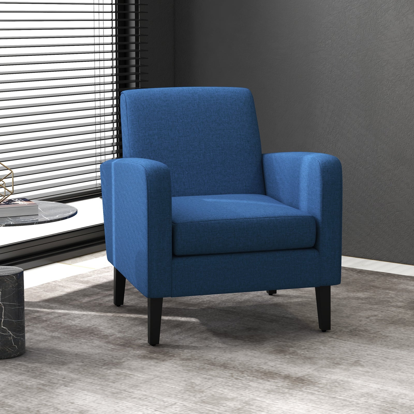 Linen-Look Boxy Armchair - Blue