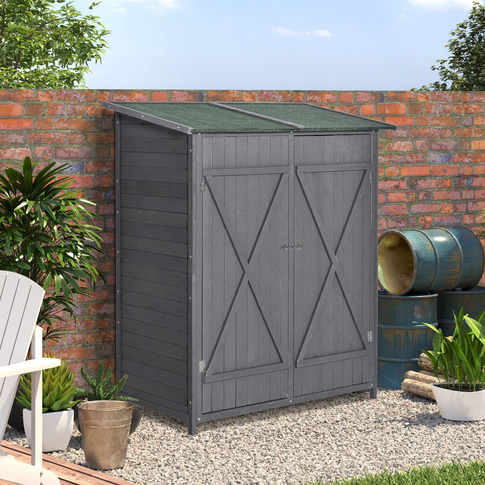 139 x 75 Fir Wood Garden Shed, with Asphalt Roof - Grey