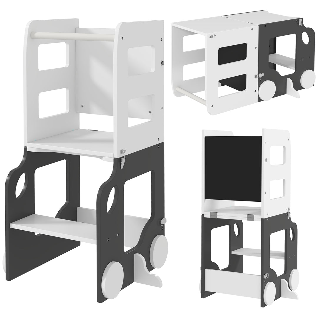 Toddler Step Stool, 4 in 1 Standing Tower, Foldable Toddler Step with Safety Rail, for Kitchen, Bathroom