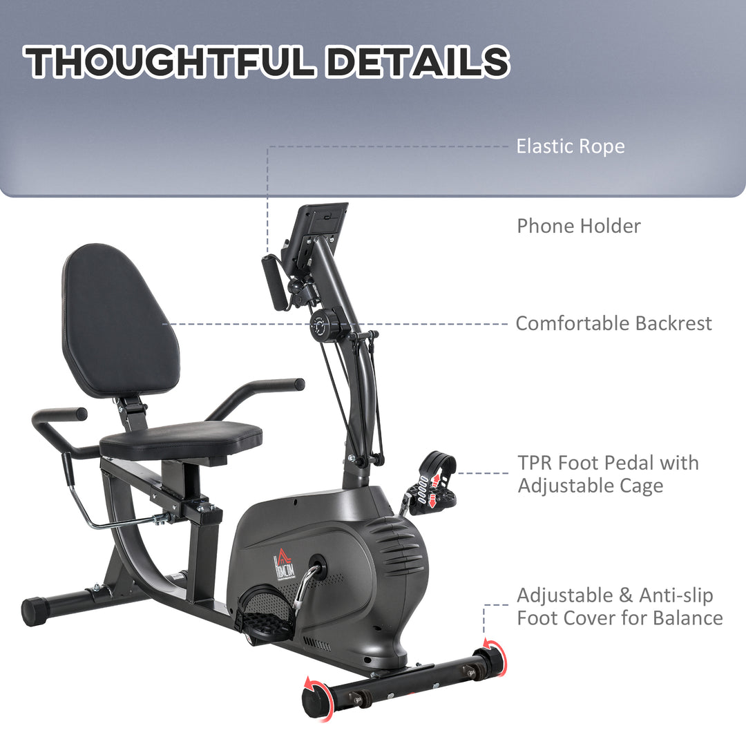Recumbent Exercise Bike Recovery Exerciser, 8-Level Magnetic Resistance Stationary Bike with Pad Holder, LCD Monitor, for Indoor Cardio Workout, Black