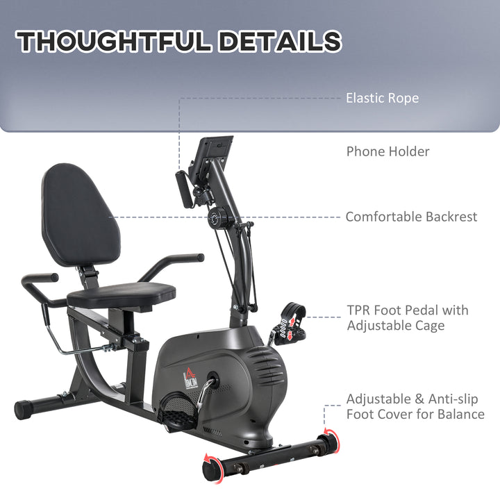 Recumbent Exercise Bike Recovery Exerciser, 8-Level Magnetic Resistance Stationary Bike with Pad Holder, LCD Monitor, for Indoor Cardio Workout, Black
