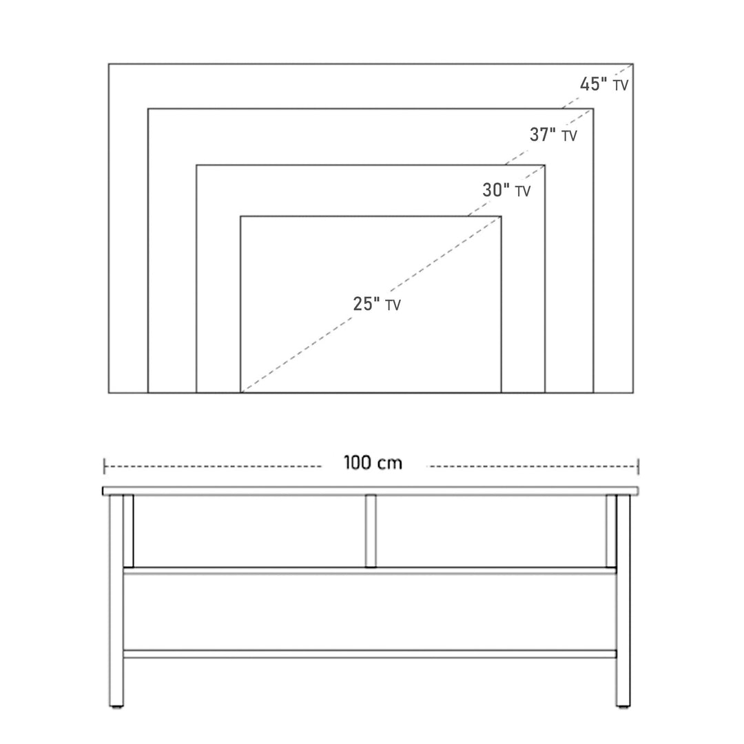 TV Stand Cabinet, Industrial TV Unit for TVs up to 45", 100cm TV Cabinet with 2 Open Compartments and Mesh Bottom Shelf for Living Room, Rustic Brown