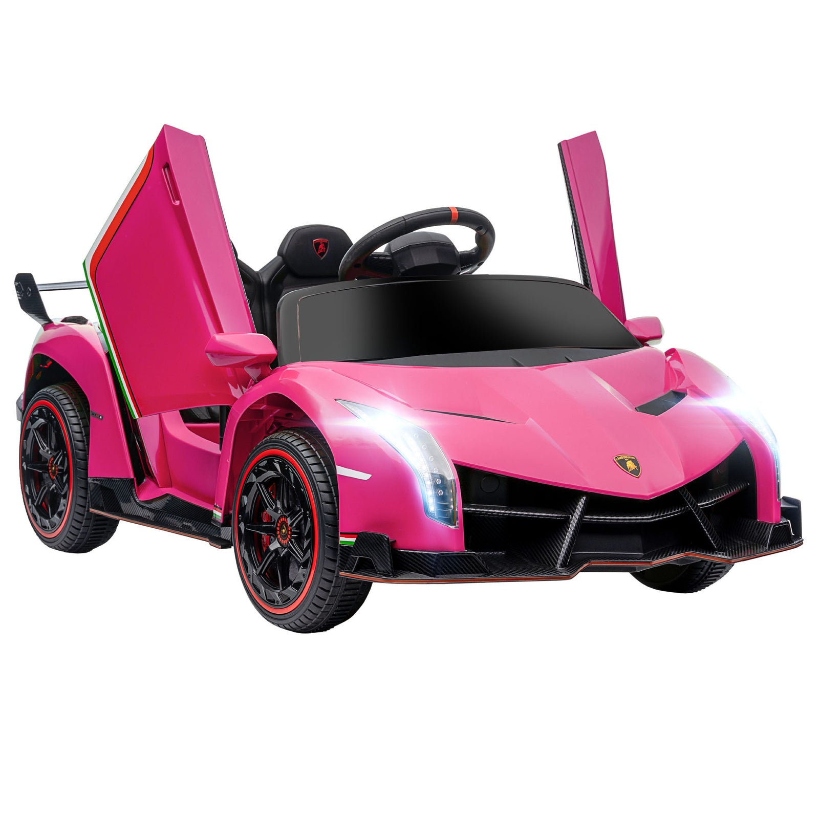 Lamborghini Veneno Licensed Electric Ride-On Car, with Remote, Music, Horn - Pink