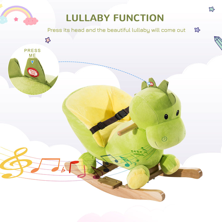 Kids Rocking Horse, Plush Ride-On Dinosaur Seat, with Seat Safety Belt, 32 Songs, Ride-On Horse
