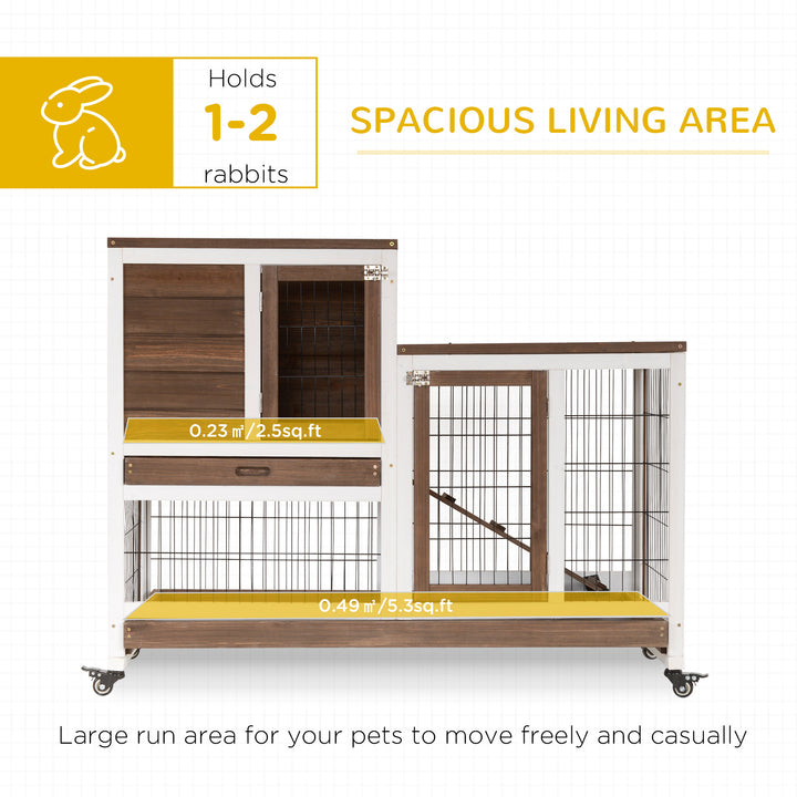 Two-Tier Rabbit Hutch Pet Cage, with Wheels - Brown