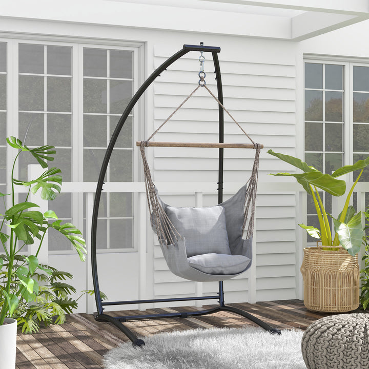 Hammock Chair Stand, C Shape Hanging Heavy Duty Metal Frame Hammock Stand for Hanging Hammock Air Porch Swing Chair, Indoor & Outdoor Use, Black